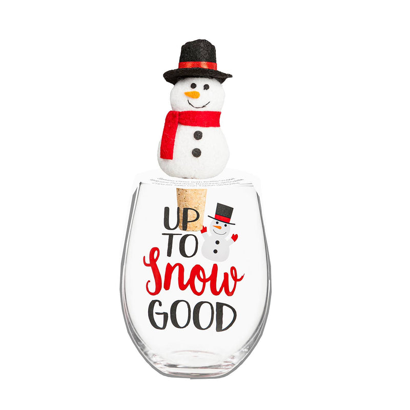 Snowman Wine Stopper Gift Set - Up To Snow Good