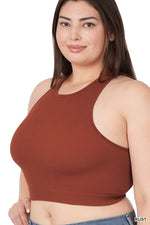 Ribbed High-Neck Cropped Tank in Rust