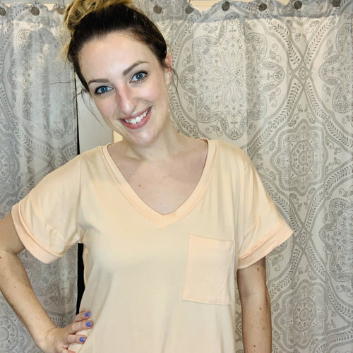 Boyfriend Tee in Light Peach-Tops-The Gray Barn Boutique, Templeton Massachusetts