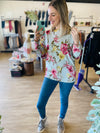 Blue Floral Flowy Long Sleeve Top
