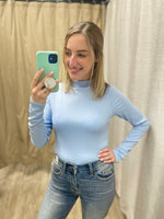 Long Sleeve Mock Neck Bodysuit in Sky Blue