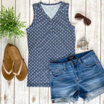 Addison Henley Tank - Navy Dot-tank-The Gray Barn Boutique, Templeton Massachusetts