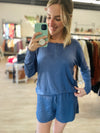 Cutest Ever Long Sleeve Top/Shorts Lounge Set in Denim Blue