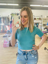 Basic Short Sleeve Cropped Top in Dusty Teal