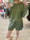 Cutest Ever Long Sleeve Top/Shorts Lounge Set in Olive Green