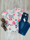 Bright Floral Tee-Tops-The Gray Barn Boutique, Templeton Massachusetts