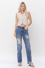 Mid-Rise Straight Fit Destroyed Judy Blue Jeans