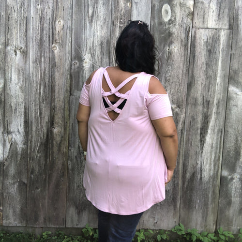 Caged Cold Shoulder Top PLUS SIZE ONLY-Tops-The Gray Barn Boutique, Templeton Massachusetts