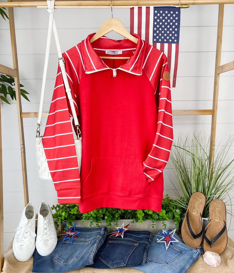 ShortZip Pullover - Red Stripe-Half Zip-The Gray Barn Boutique, Templeton Massachusetts