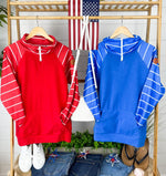 ShortZip Pullover - Blue Stripe-Half Zip-The Gray Barn Boutique, Templeton Massachusetts